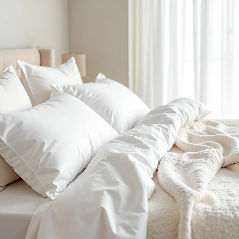 Roupa de cama macia e aconchegante em quarto clean.