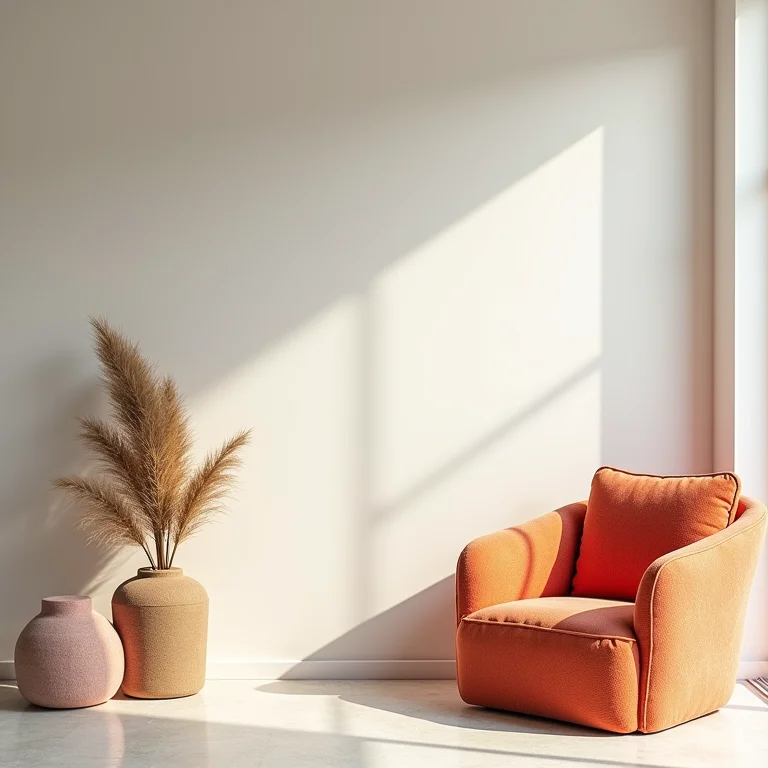 Sala com cores neutras e detalhes coloridos