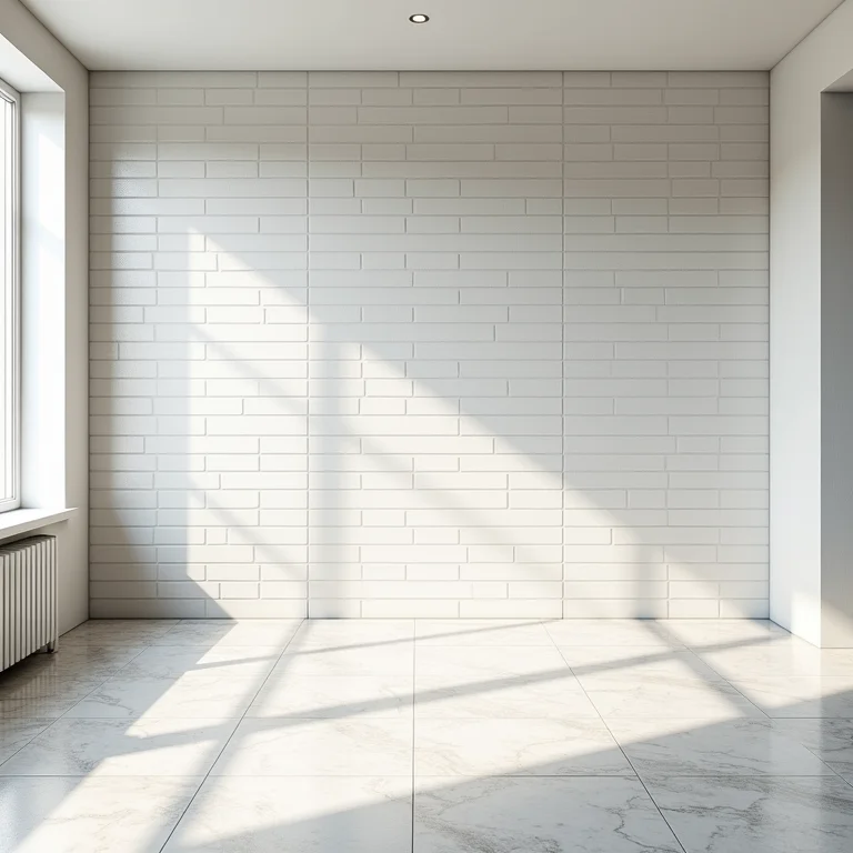 Sala de estar com azulejos de metrô pequenos em parede grande