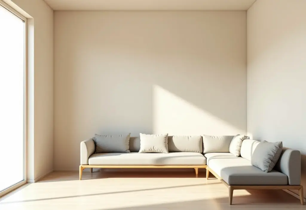 Cores neutras: O segredo de ambientes sofisticados e atemporais Sala de estar com decoração em tons neutros e iluminação natural.