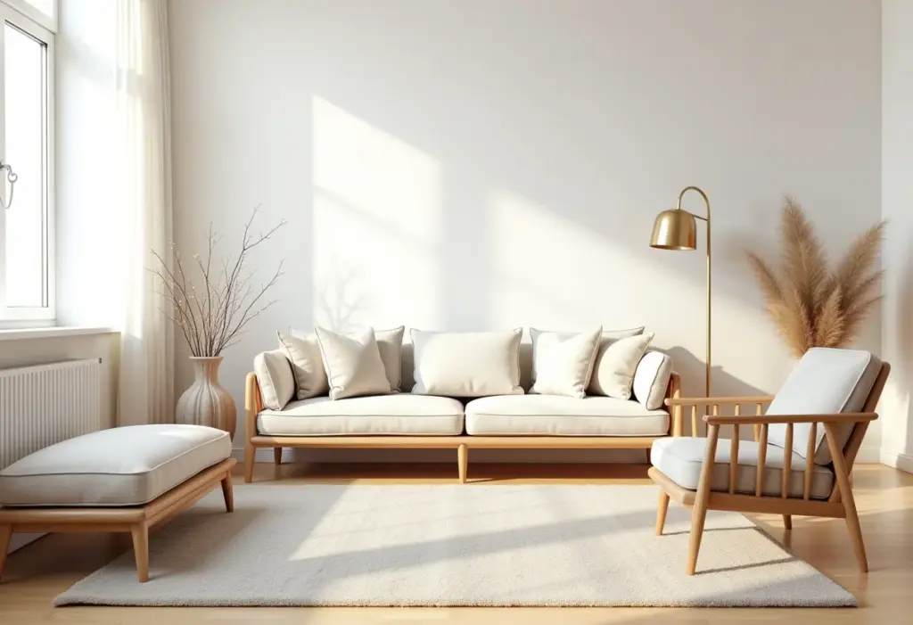 Decoração escandinava na sala: 5 erros que você deve evitar Sala de estar com decoração escandinava minimalista e impessoal.