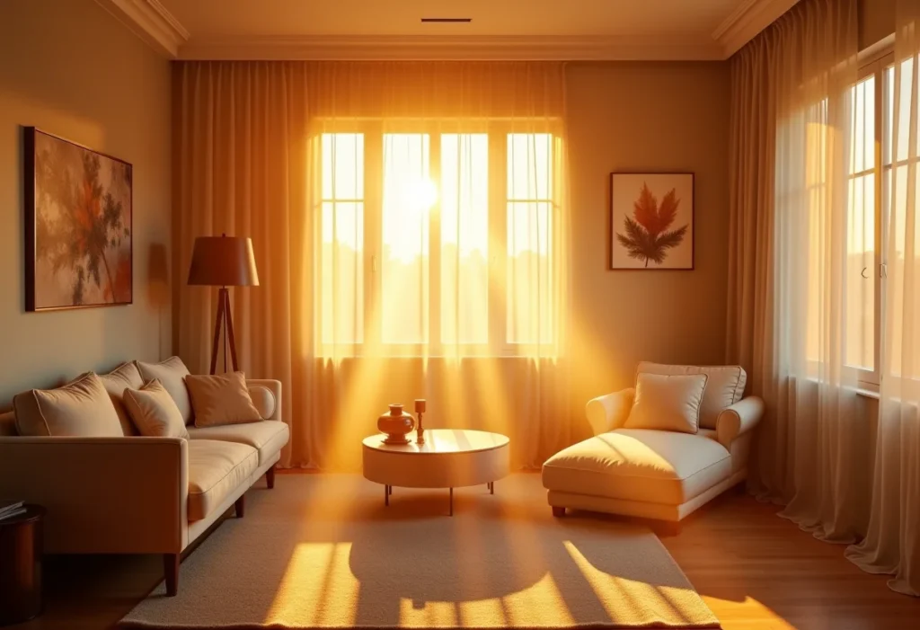 Sala de estar com iluminação aconchegante e convidativa