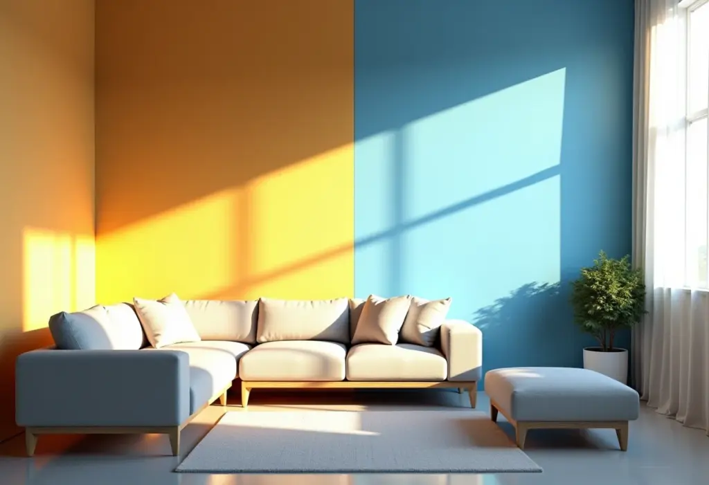 Luz quente ou fria: O segredo para iluminar cada ambiente Sala de estar com iluminação contrastante: quente e fria