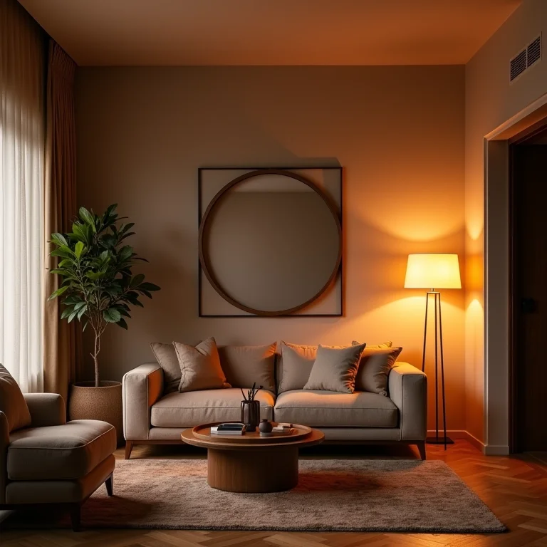 Sala de estar com iluminação versátil e aconchegante