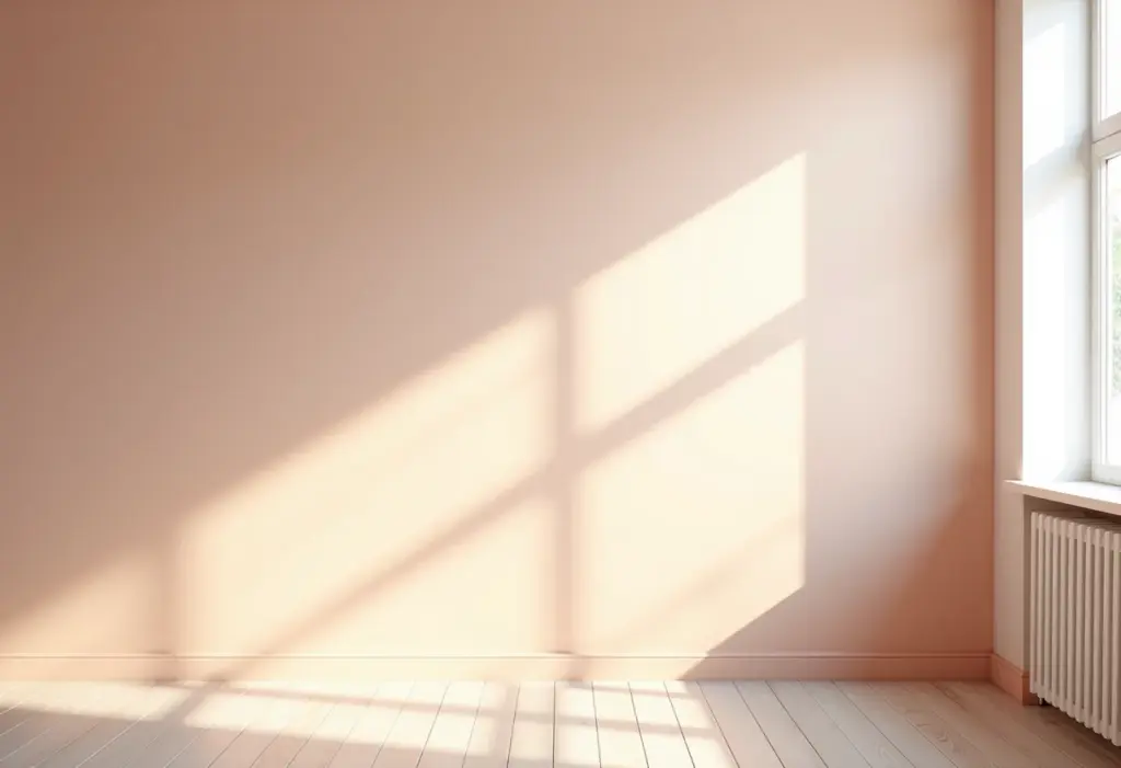 Sala de estar com meia parede pintada em tom pastel suave