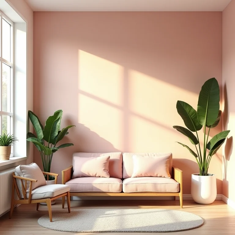 Sala de estar com paredes pintadas em tons pastéis suaves.