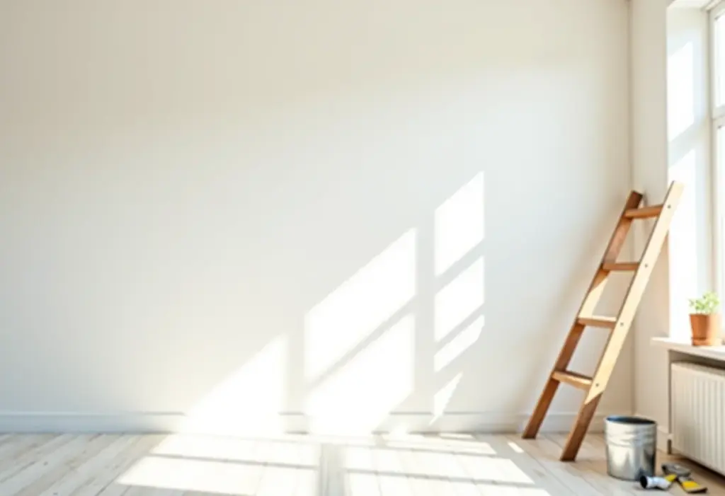 Sala de estar com paredes recém-pintadas de branco e luz natural