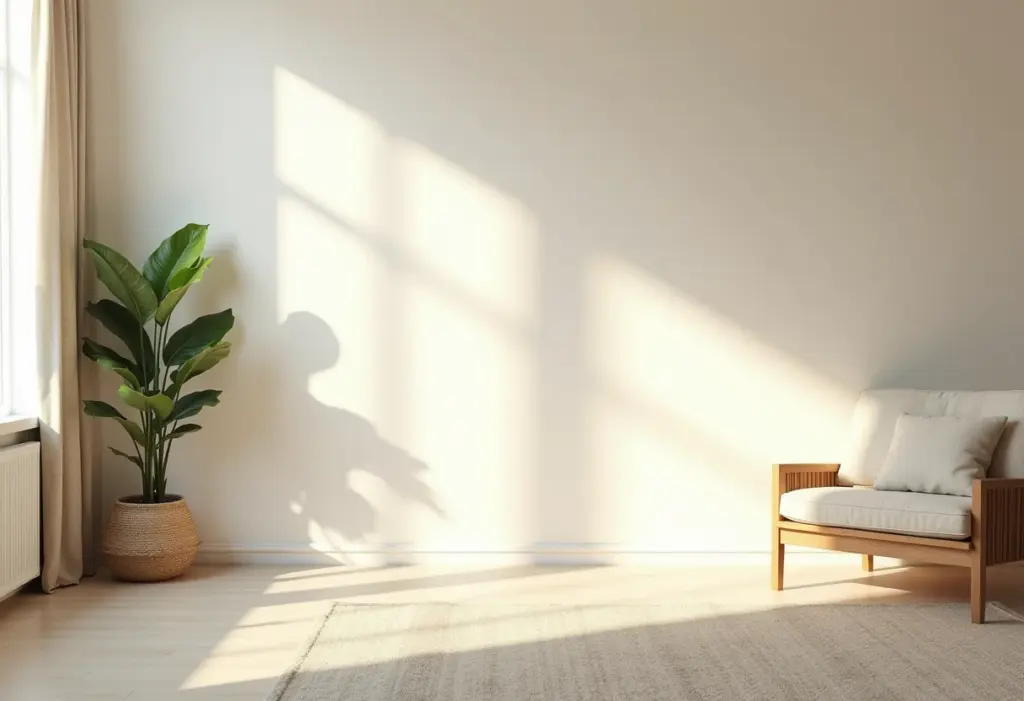 Sala de estar decorada em tons neutros com luz natural