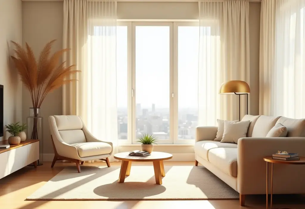 Sala de estar elegante com toques de dourado