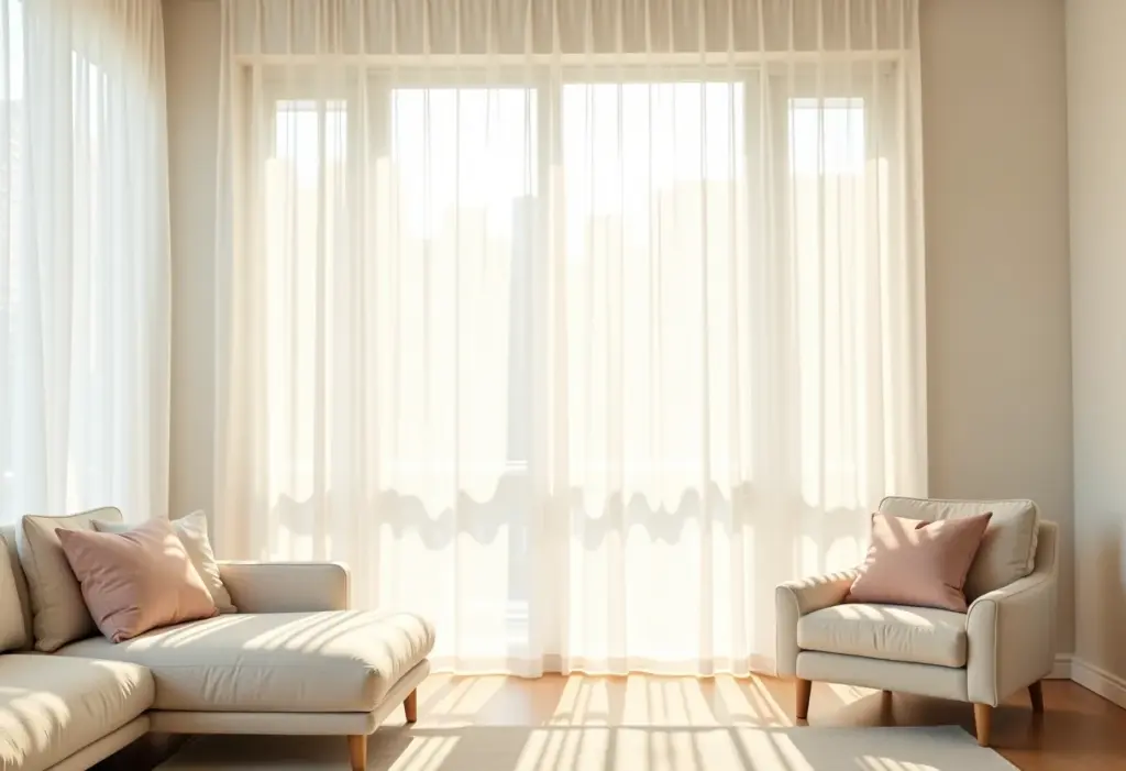 Cortina de linho: o segredo para uma casa fresca e elegante Sala de estar iluminada com cortinas de linho