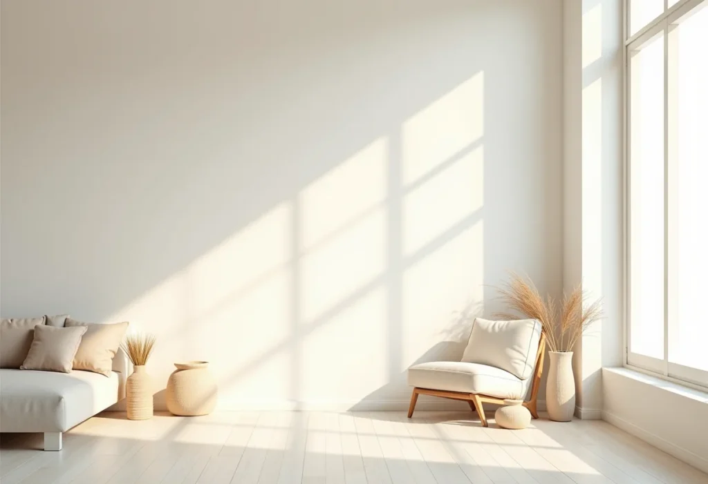 Sala de estar minimalista com decoração clean e econômica