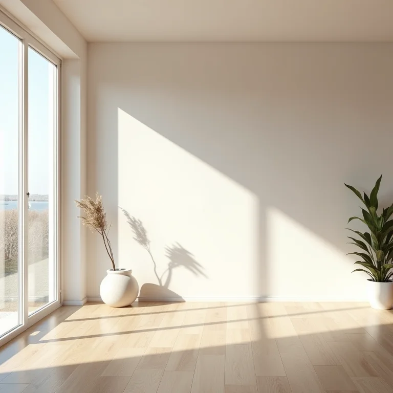 Sala de estar minimalista com espaço negativo e áreas abertas