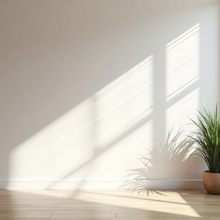 Sala de estar minimalista com persianas metálicas e sombras
