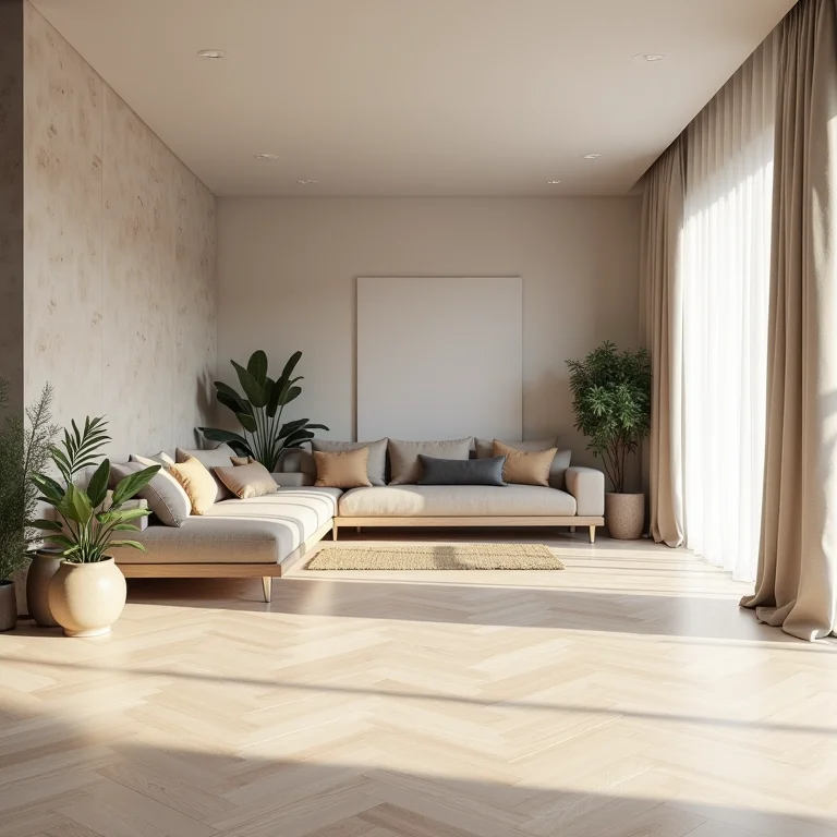 Sala de estar moderna com piso fulget, destacando seu design versátil e apelo estético.