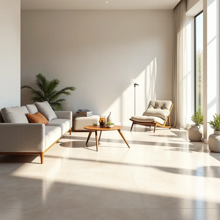 Sala de estar moderna com piso vinílico à prova d'água