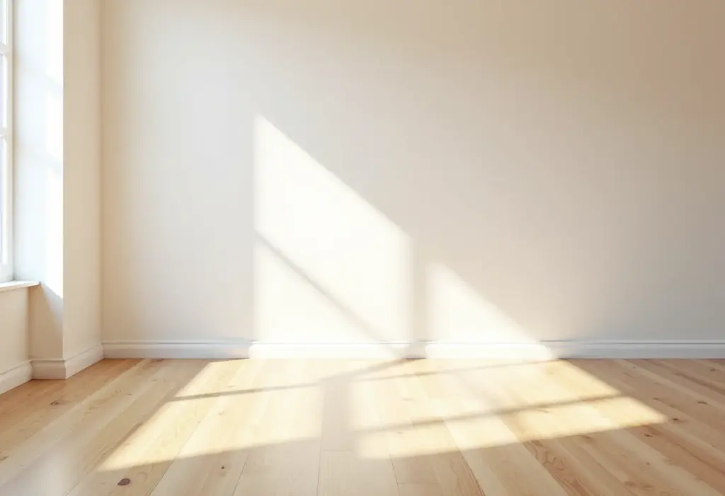 Piso Vinílico: Guia PRÁTICO para instalar sem erros (e economizar) Sala de estar moderna com piso vinílico claro.