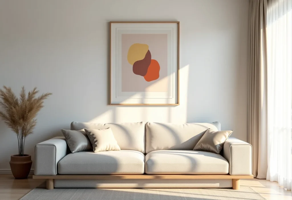 Sala de estar moderna com quadros abstratos na parede