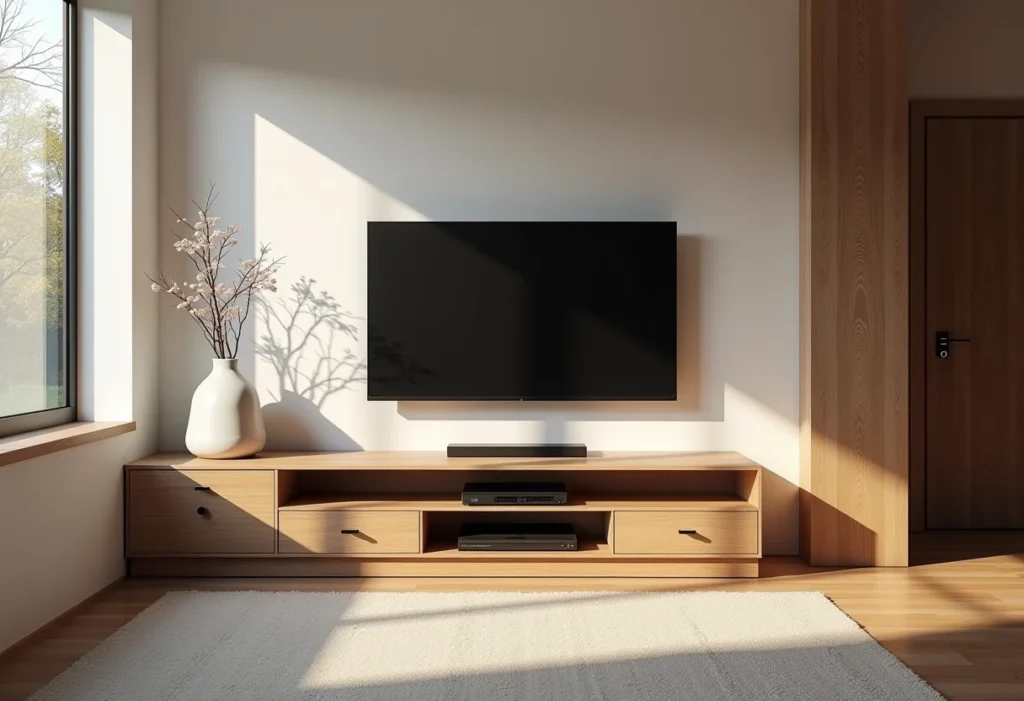 Sala de estar moderna com rack de TV estiloso