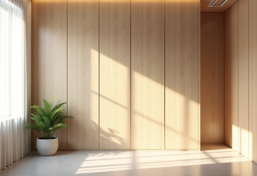 Revestimento que imita madeira: o segredo para um lar aconchegante Sala de estar moderna com revestimento que imita madeira