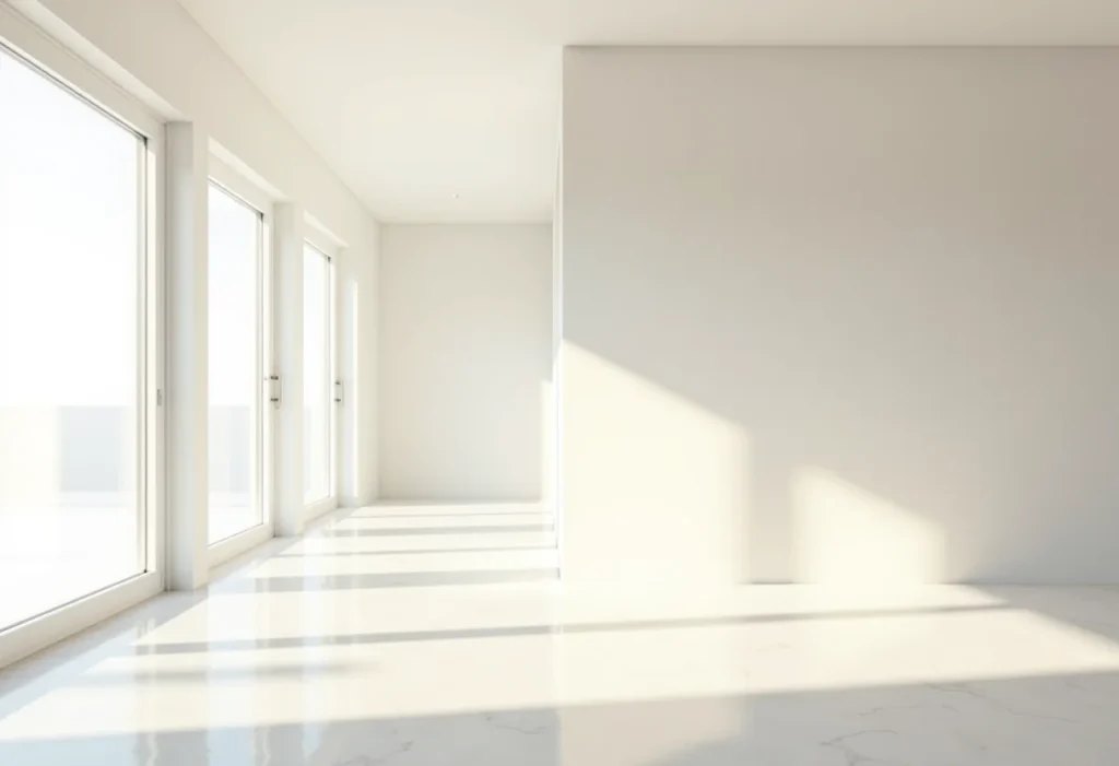 Sala de estar moderna e iluminada com detalhes arquitetônicos