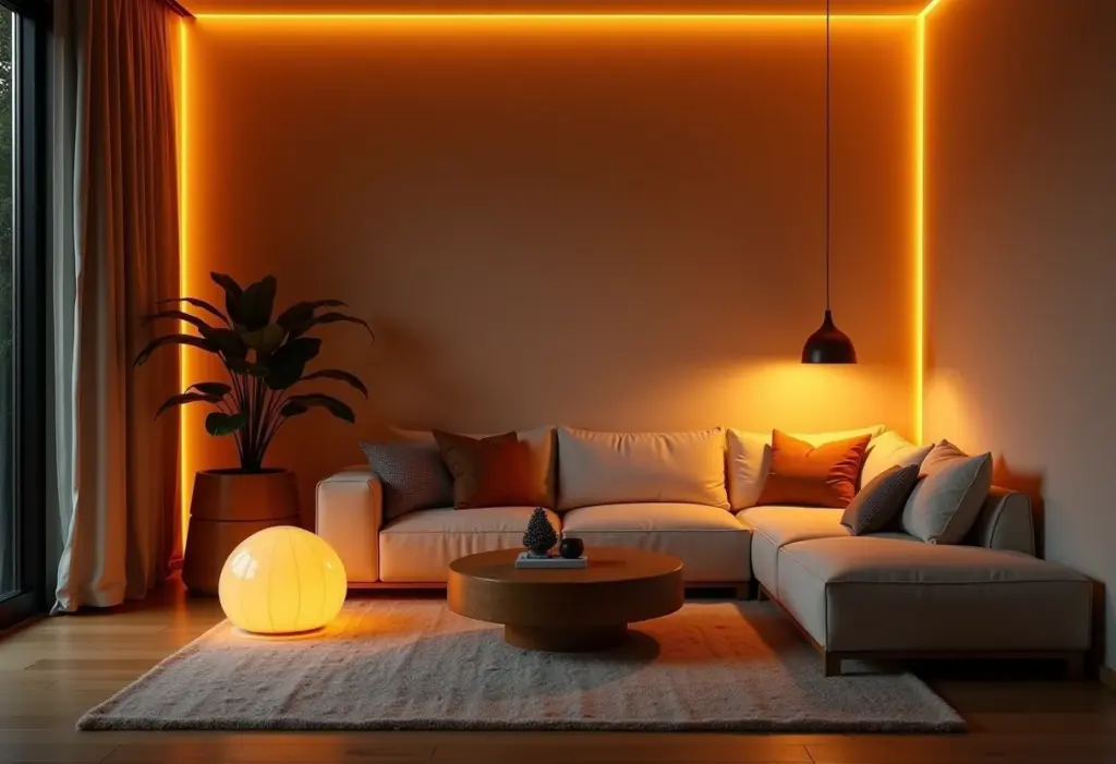 Refletor de LED: o segredo para iluminar sua casa gastando pouco Sala de estar moderna iluminada com LED