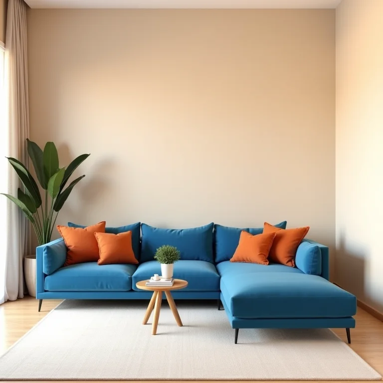 Sala de estar mostrando a aplicação da regra 60-30-10 nas cores da decoração.