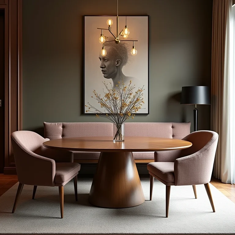 Sala de jantar com banco harmonizando com a decoração