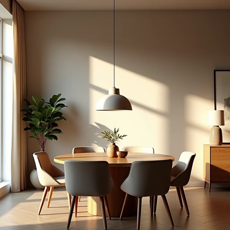 Sala de jantar com iluminação corrigida através de ajustes e complementos.