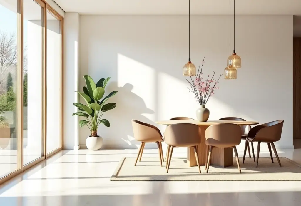 Sala de jantar integrada moderna com iluminação natural