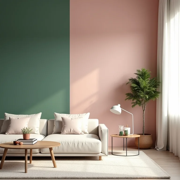 Sala moderna com meia parede pintada como tendência de decoração