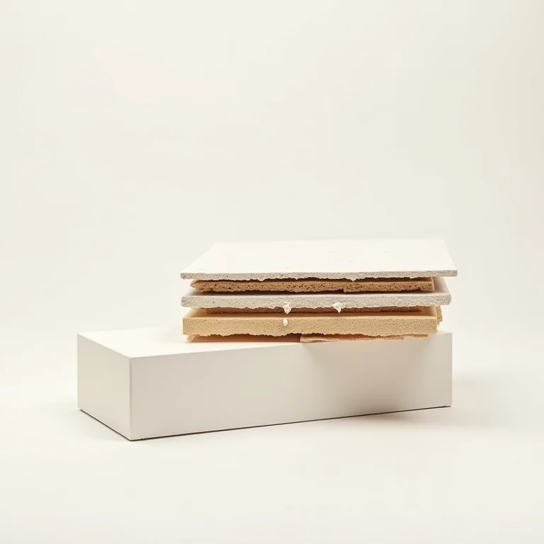 Seção de gesso acartonado (drywall) mostrando sua estrutura interna