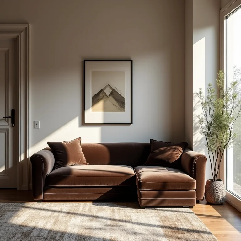 Sofá Art Déco em sala de estar moderna com decoração minimalista