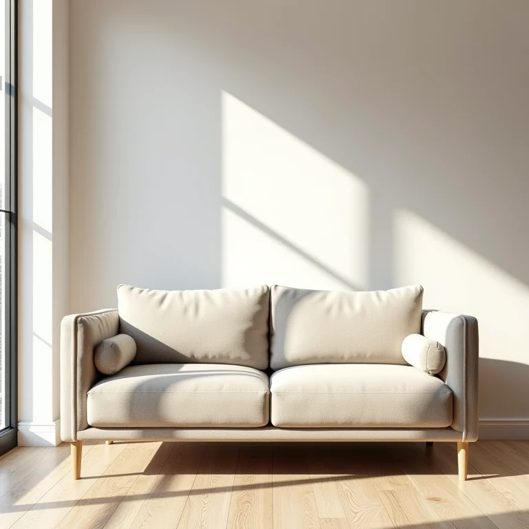 Sofá confortável em uma sala de estar minimalista.