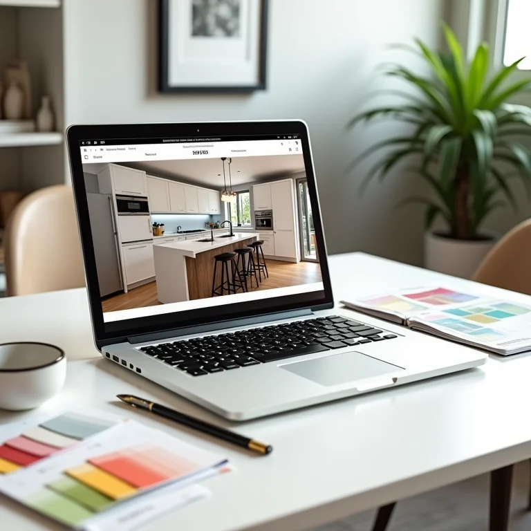 Software de planejamento de cozinha em laptop