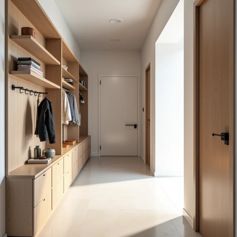 Soluções de armazenamento vertical em corredor.