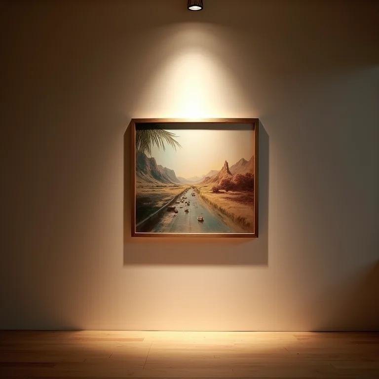 Spotlight destacando uma obra de arte na parede