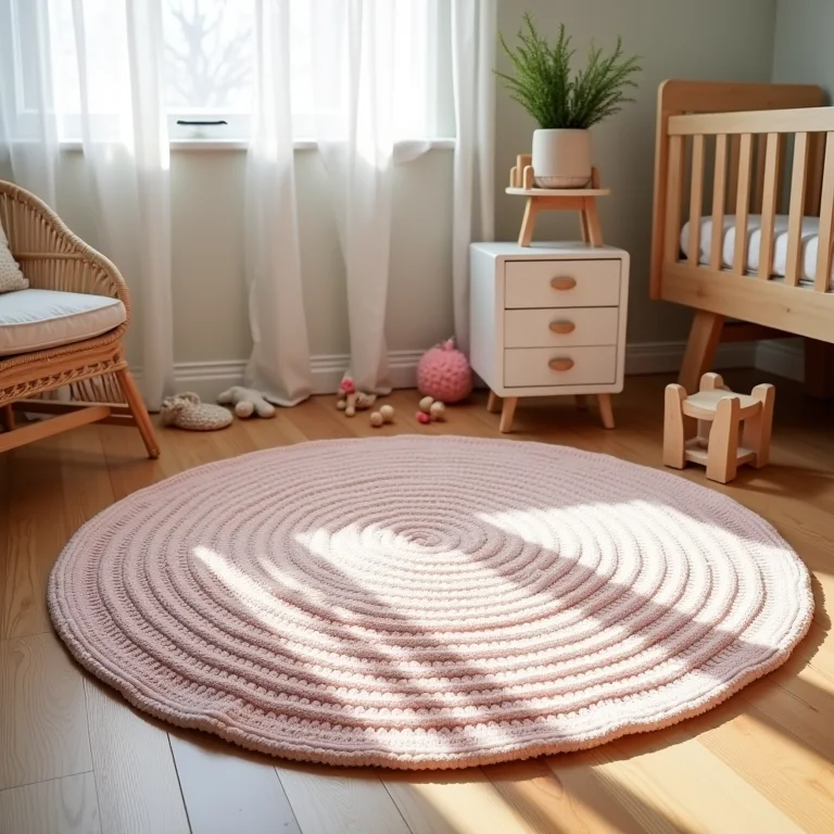 Tapete de crochê redondo em um quarto de bebê