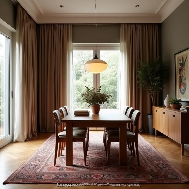 Tapete pequeno demais em sala de jantar.