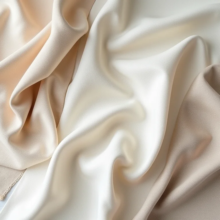 Tecidos em tons neutros de linho, algodão e lã com diferentes texturas.