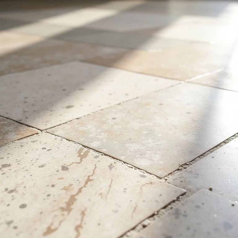 Textura detalhada do piso fulget, exibindo a mistura de pedras naturais e cimento.