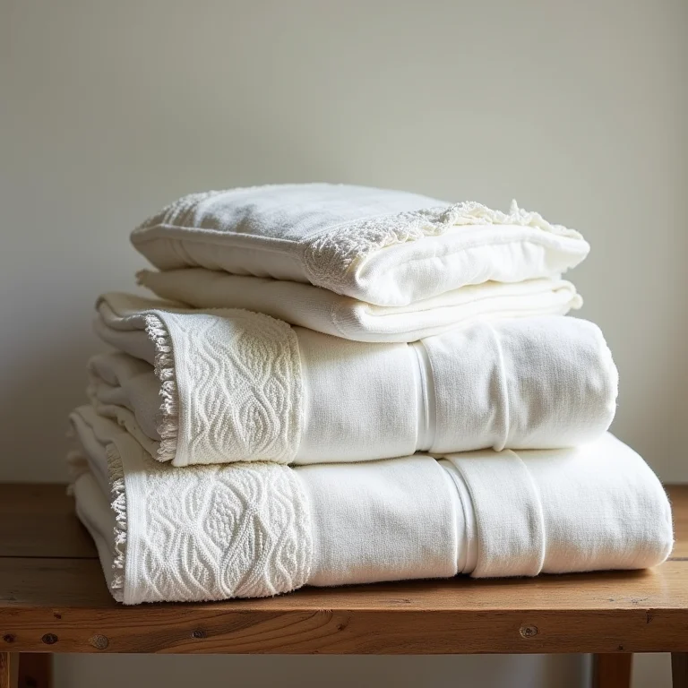 Toalhas de linho e almofada com renda para quarto provençal