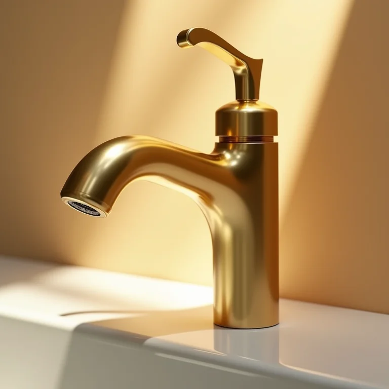 Torneira de latão polido refletindo a luz