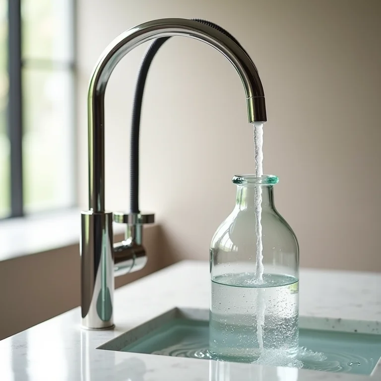 Torneira gourmet com mangueira extensível enchendo vaso alto