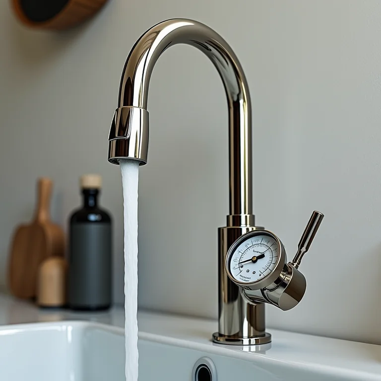 Torneira gourmet com manômetro indicando pressão da água
