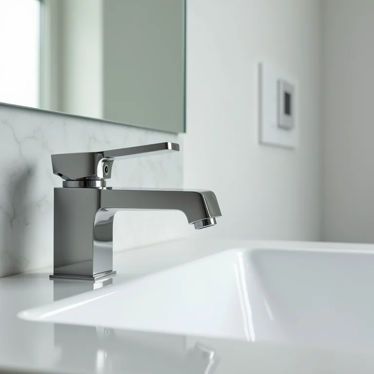 Torneira monocomando em banheiro moderno.