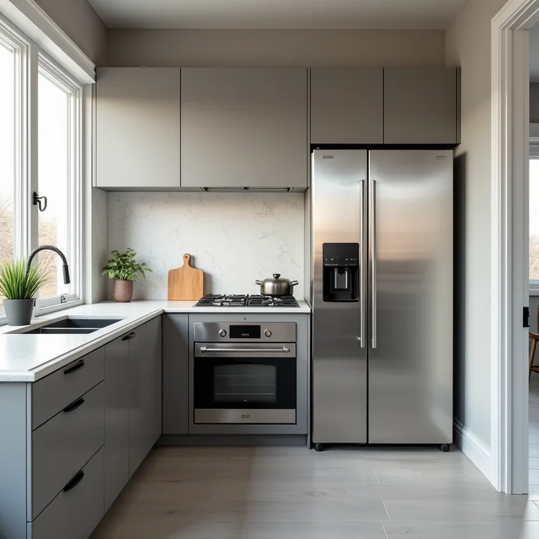 Triângulo de trabalho em cozinha gourmet: pia, fogão e geladeira.