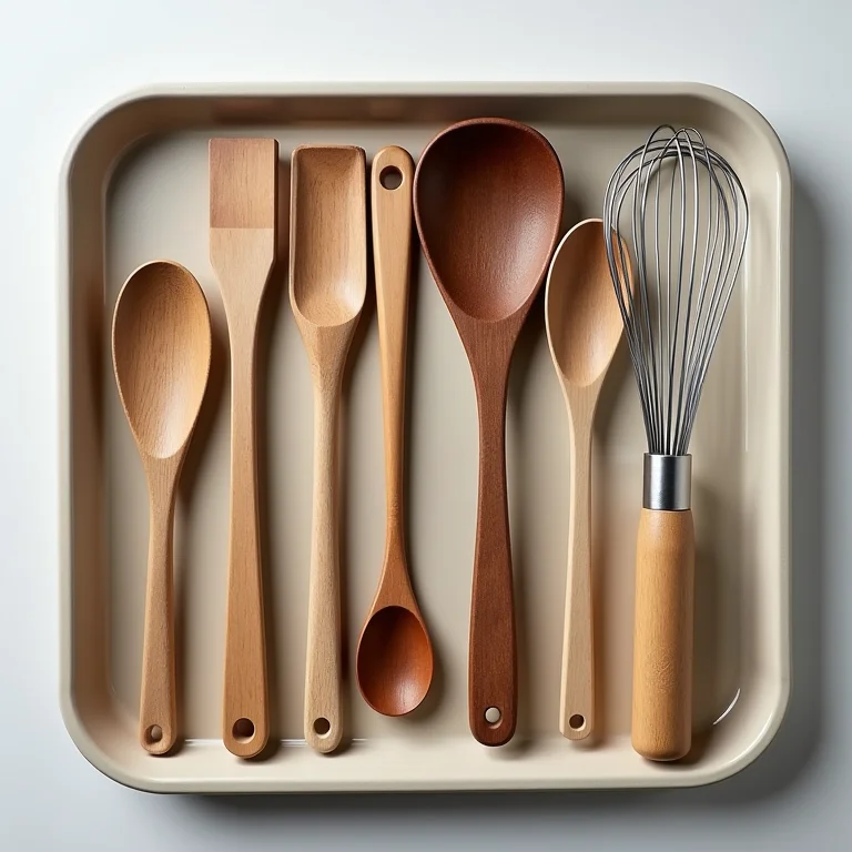 Utensílios de cozinha organizados em uma bandeja