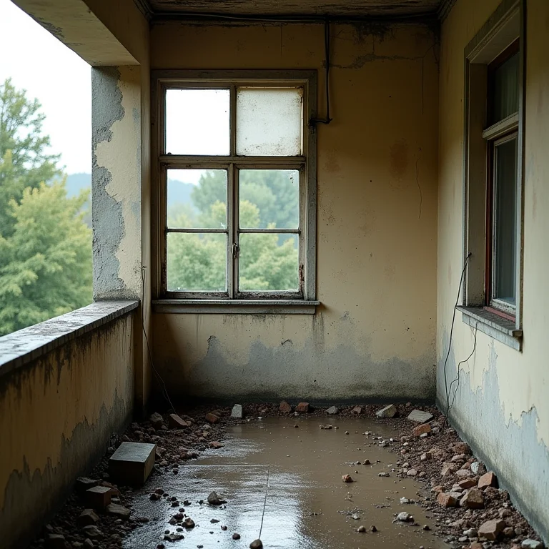 Varanda danificada por fechamento irregular.