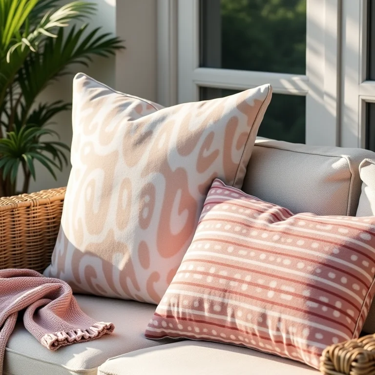 Varanda decorada com almofadas estampadas.