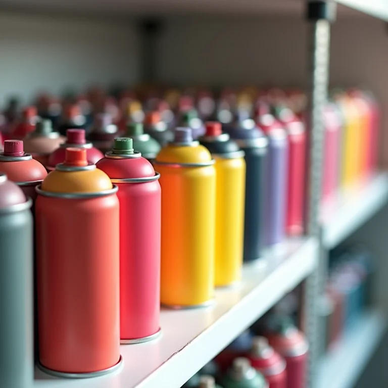 Variedade de cores e acabamentos de tintas spray.